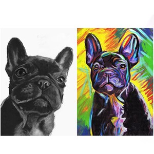 Two French Bulldog Art Prints, Blue Black Frenchie Dog Wall Art, French Bull Dog Memorial, Abstract Dog Picture Gift Choice of Sizes