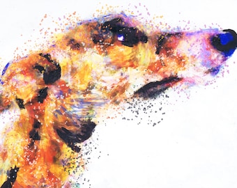 Colourful Greyhound Dog Art Print: Signed Lurcher Painting