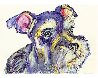 Schnauzer Art Print – Watercolour Dog Portrait Wall Art, Expressive Pet Painting, Modern Decor