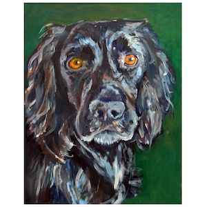 English Working Cocker Spaniel Expressive painting Print Black Cocker Wall Art, Dog Memorial, Spaniel Mum Picture Gift Choice of Size Signed
