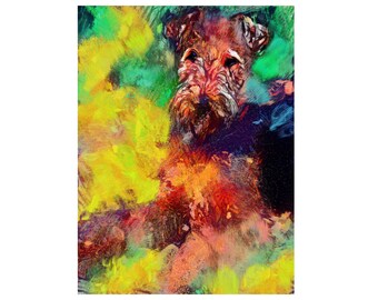 Handsome Airedale Terrier Painting Print Colourful Terrier Puppy Dog Wall Art, Dog Memorial, Airedale Mum Picture Gift Choice of Size Signed