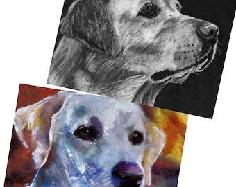 Żółte wydruki artystyczne z labradorem: Pomnik psa labradora, abstrakcyjny portret psa (podpisany)
