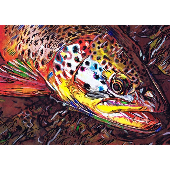 Wild Trout Abstract Fishing Art Print, Fishing Lover Gift. Angler