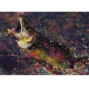 Trout Fishing Art Print: Colorful Watercolor Fish Painting, Hand Signed