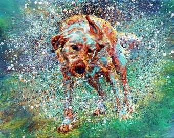 Fox Red Labrador Wall Art Print – Hand Signed Colourful Labrador Painting by Oscar Jetson