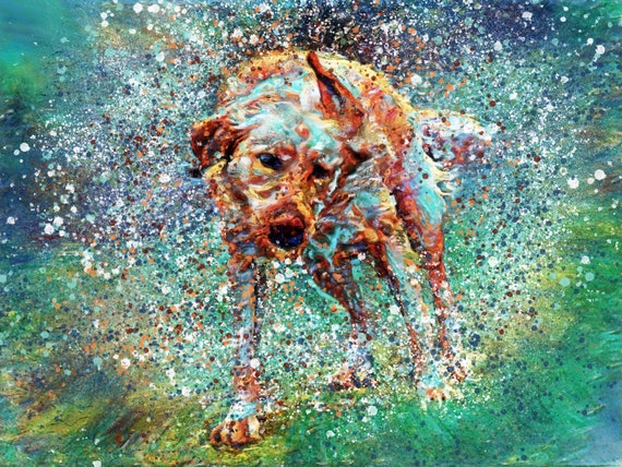 Fox Red Labrador Wall Art Print – Hand Signed Colourful Labrador Painting by Oscar Jetson