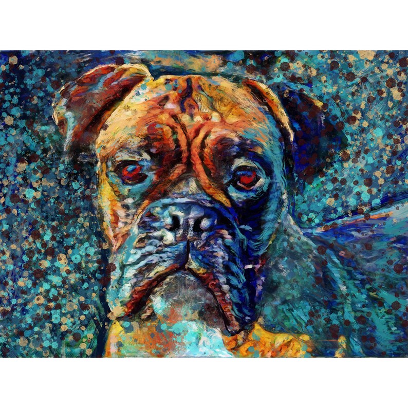 Boxer Dog Wall Art Mixed Media Painting Print Colourful Etsy