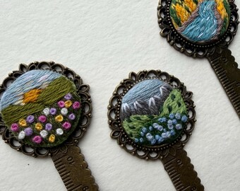Dream Landscapes | Hand Embroidered Bookmarks | Metal ruler bookmarks | Gift for book lovers