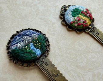 Bookish Worlds | Hand Embroidered Bookmarks | Metal ruler bookmarks | Gift for book lovers