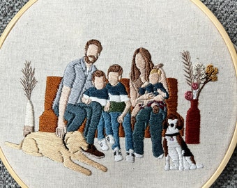 Custom Embroidered Portrait  | Family Portrait | Friends Portrait | Anniversary Gift