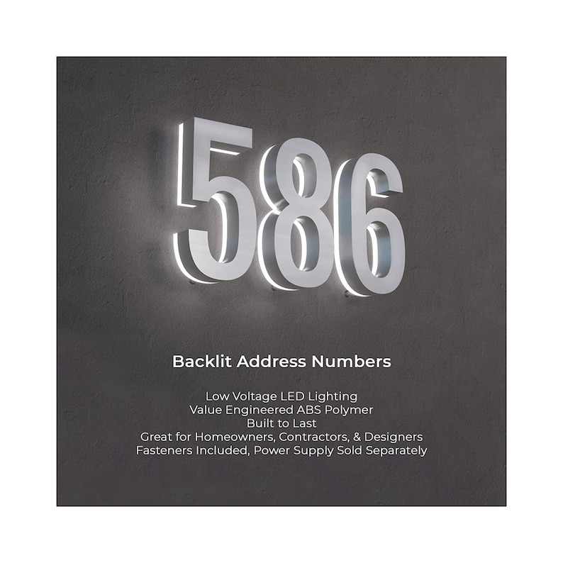 5 Polymer Floating Address Numbers, Lighted House Numbers, Illuminated Address Numbers, Back Lit ...