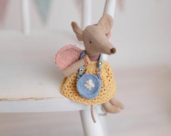 Mini Crochet Bag: Blue Flower Purse for Maileg Mouse