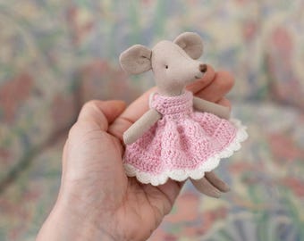 Maileg little sister pink dress, mouse handmade outfit clothes,  little, wool mouse dress, miniature ooak doll dress, only dress no mouse