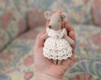 Maileg little sister white dress, mouse handmade outfit clothes,  little, wool mouse dress, miniature ooak doll dress, only dress  no mouse