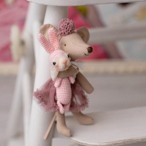 Handcrafted Miniature Bunny: Maileg Mouse Pet, Felted Rabbit Toy