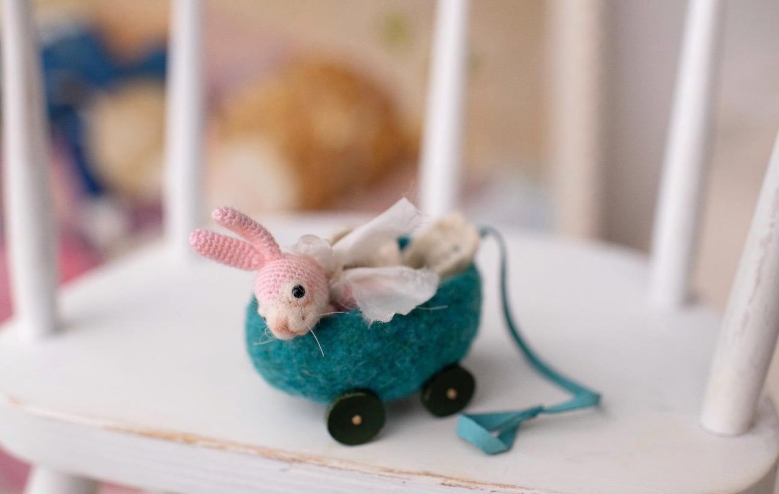 Miniature Tiny Felt Wagon+ Tiny Rabbit+ Wool Blanket Set for Maileg ...