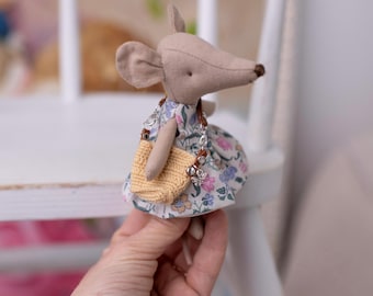 Handmade Crochet Bag for Maileg Mouse, Miniature Doll Accessory 1:12