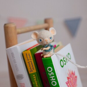 Mouse bookmark 3D felted animal mice cool book accessory from lovely felted mouse toy bookmark Woodland image 4