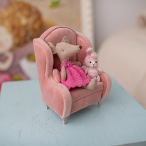 Handgemachte Miniatur Samt Sessel: Maileg Maus Puppenhaus Möbel