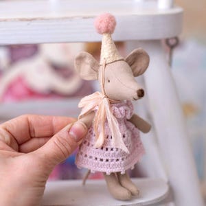 Maileg Big Sister Mouse Outfit: Hand-Crocheted Merino Wool Dress & Felt Party Hat