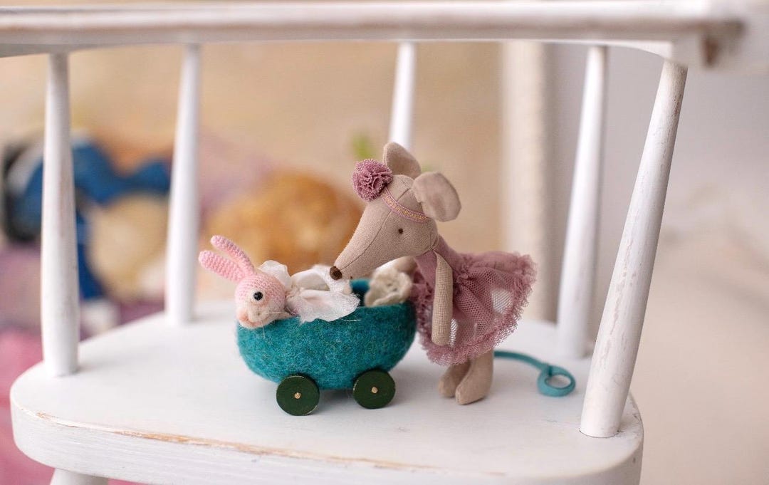 Miniature Tiny Felt Wagon+ Tiny Rabbit+ Wool Blanket Set for Maileg ...