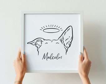 Pet Ears Custom Line Drawing Digital, Custom Dog Ears Digital Drawing, Cat One Line Dog Memorial, Ear Outline, Pet Portrait with Halo
