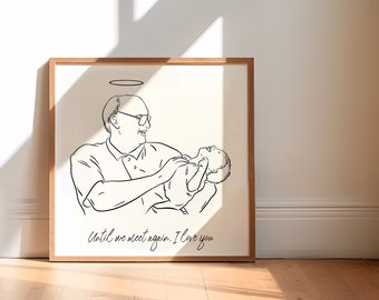 Lost Loved One Portrait, Grandpa Remembrance Gift, Father Memorial Present, Grandson Drawing, Family Line Art, Memorial of Husband