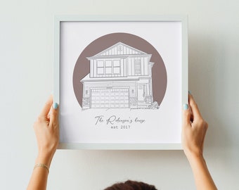 Custom House Portrait, Personalized Home Illustration, Home Line Drawing, Realtor Closing Gift, Christmas Xmas Family Unique Present