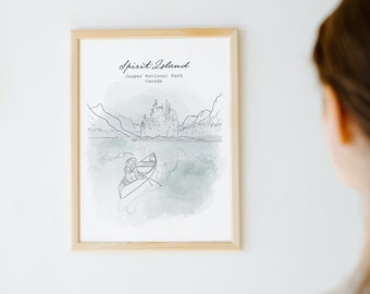 Personalised Favourite Place Watercolour Sketch, Bespoke Travel Memories Illustration, Custom Landscape Line Art, Boat portrait, Minimalist