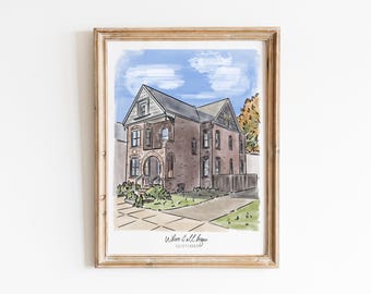 Custom Watercolor House Portrait From Photo, First Home, 1st Anniversary Gift, Realtor Closing Gift, Where It All Began, Hand Painted