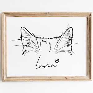 Minimalistische personalisierte Haustier Ohren Linie Kunst, Hund Tattoo Design, individuelle Hundeohren Umriss Zeichnung, Haustier Verlust Geschenk, minimalistisches Katzen Portrait vom Foto