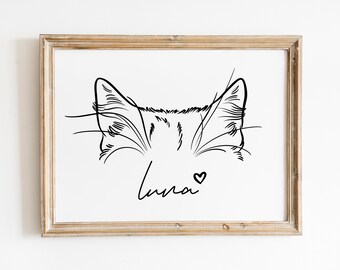 Minimalist Custom Pet Ears Line Art, Dog Tattoo Design, Custom Dog Ears Outline Drawing, Pet Loss Gift, Minimalistic Cat Portrait from Photo