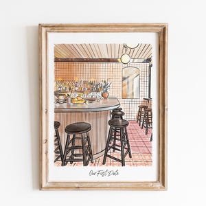 Aangepast portret eerste date, waar het allemaal begon, waar we elkaar ontmoetten, locatie van onze eerste date, aquarel van foto, jubileumcadeau