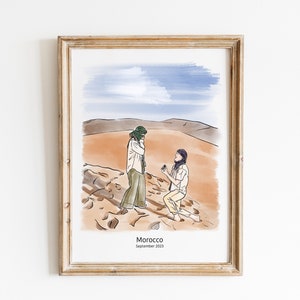 Aangepaste handgetekende verloving aquarel schilderij, favoriete plek schets van foto, waar het allemaal begon, voorstel cadeau, reisherinneringen kunst