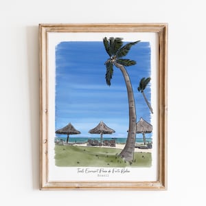 Gepersonaliseerde favoriete plek aquarelschets, op maat gemaakte reisherinneringen illustratie, waar het begon, aangepaste landschapstekening