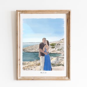Aangepaste handgetekende verloving aquarel schilderij, favoriete plek schets van foto, waar het allemaal begon, voorstel cadeau, reisherinneringen kunst
