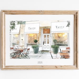 Custom Storefront Watercolor Portrait, Restaurant Painting From Photo, Commercial Building, Bar, Boutiques, Printable, Business Owner Gift