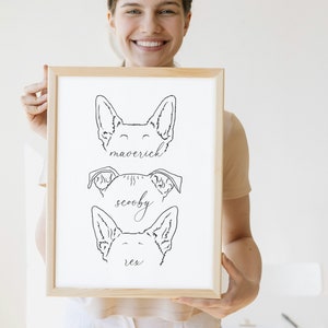 Minimalist Custom Pet Ears Line Art, Dog Tattoo Design, Custom Dog Ears Outline Drawing, Pet Loss Gift, Minimalistic Cat Portrait from Photo