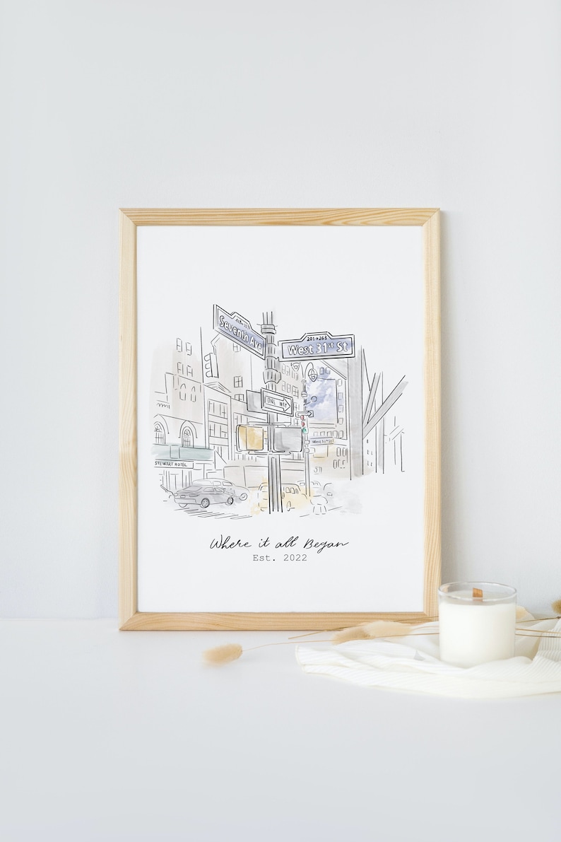 Personalised Favourite Place Watercolour Sketch, Bespoke Travel Memories Illustration, Where It Al Began, Custom Landscape Drawing image 1