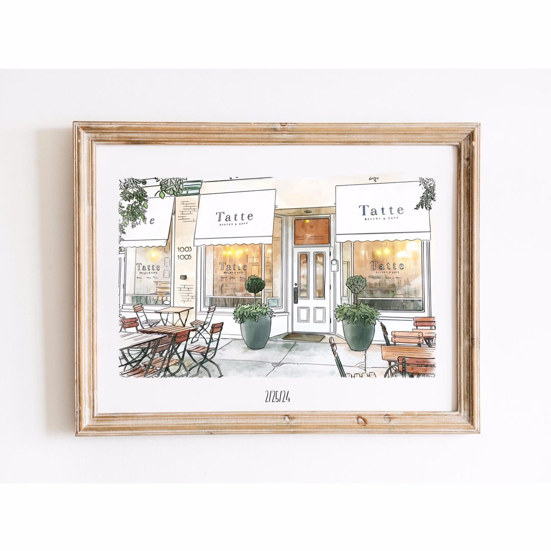 Storefront Portrait Custom Storefront Portrait From Photo, Restaurant & Bar Illustration ...