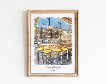 Custom Watercolor First Date Portrait, Where It All Began, Drawing From Photo, Anniversary Gift