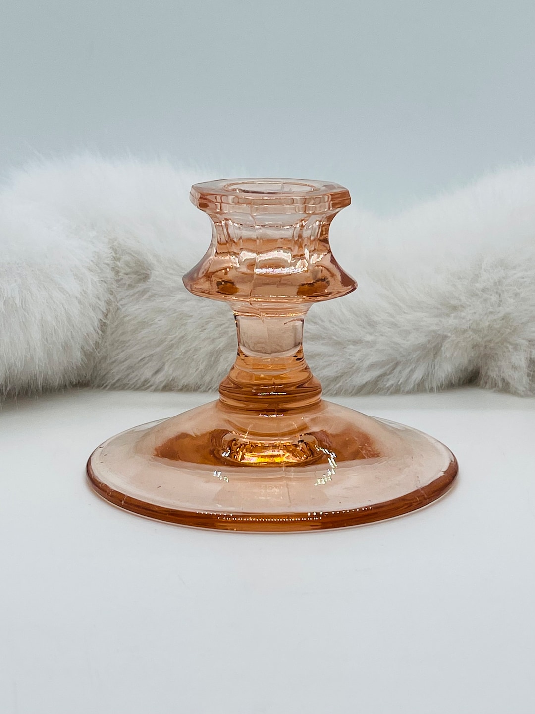 Pink Depression Glass Candlestick Etsy