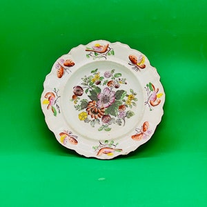 Antique Floral Plate With Bird and Butterfly Rim