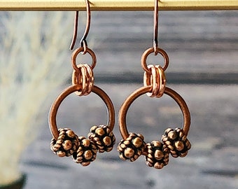 Copper dangle earrings, Small boho earrings, Handmade bohemian jewelry, Rustic earrings, Dainty earrings, Oxidized antique copper earrings