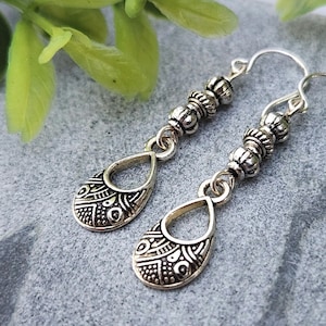 Small boho earrings, Silver dangle earrings, Rustic earrings, Tribal earrings, Southwestern earrings, Bohemian earrings, Teardrop earrings