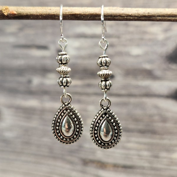 Boho earrings, Silver boho dangle earrings, Rustic silver bohemian jewelry, Ethnic tribal earrings, Small Southwestern earring, Gift for her