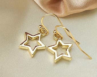 Gold star earrings, Minimalist earrings, Gold dangle earrings, Simple everyday earrings, Celestial earrings, Small earrings, Dainty jewelry
