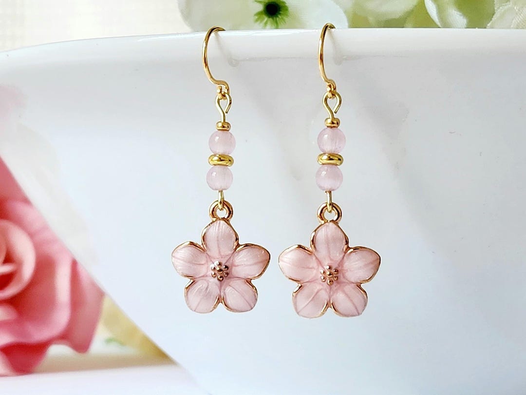 Flower Earrings, Cherry Blossom Earrings, Pink Earrings, Dangle