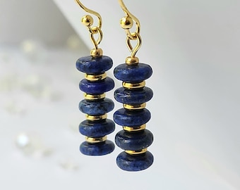 Lapis lazuli earrings, Blue earrings, Gold dangle earrings, Boho earrings, Indigo earrings, Dainty earrings, Gemstone earring, Stack earring