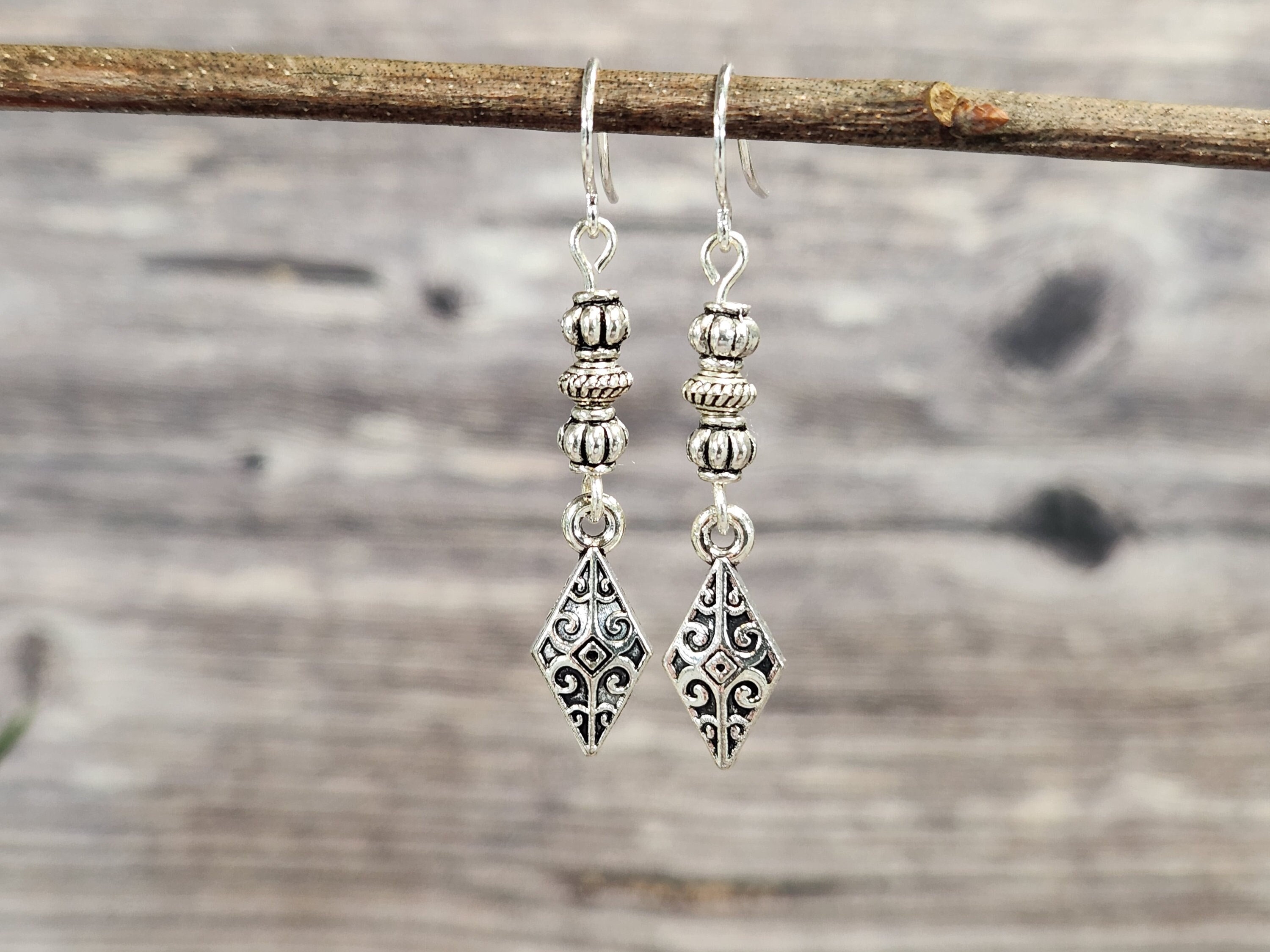 Boho Earrings Small Silver Dangle Earrings Rustic Earrings - Etsy